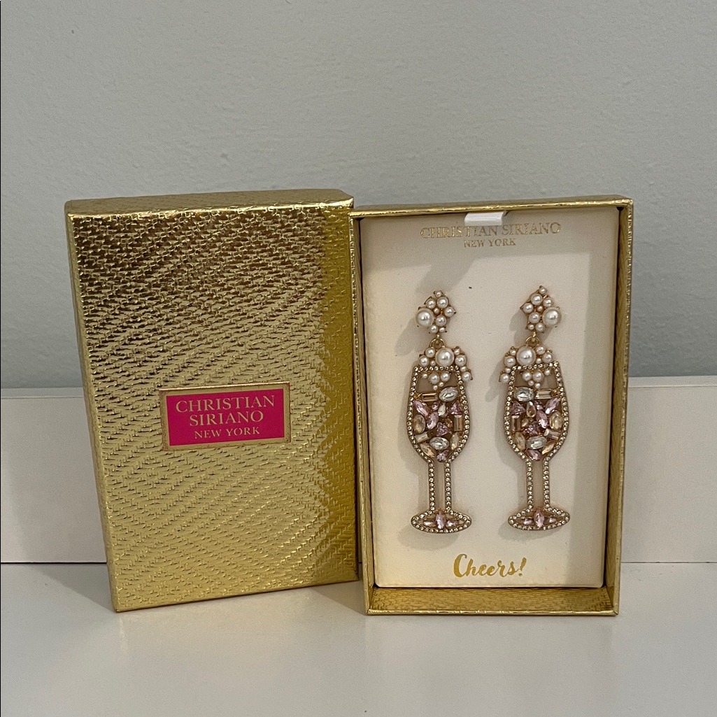 Christian Siriano Gold Pearl And Pink Champagne Glasses - Earrings 18$